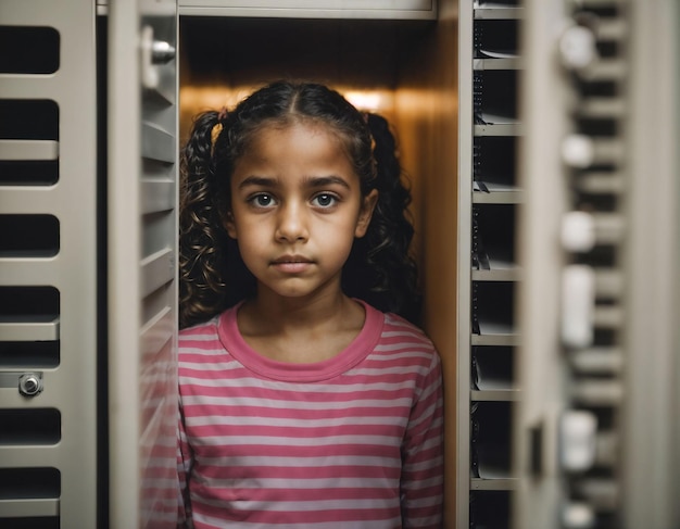 foto de una niña asustadiza en el vestuario IA generativa