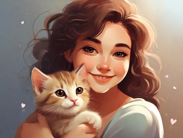 una foto de una niña y un gatito que dice "el nombre de una niñita"