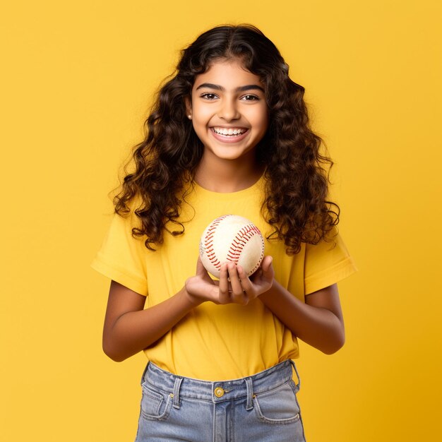 foto de una niña india emocionada sosteniendo una pelota