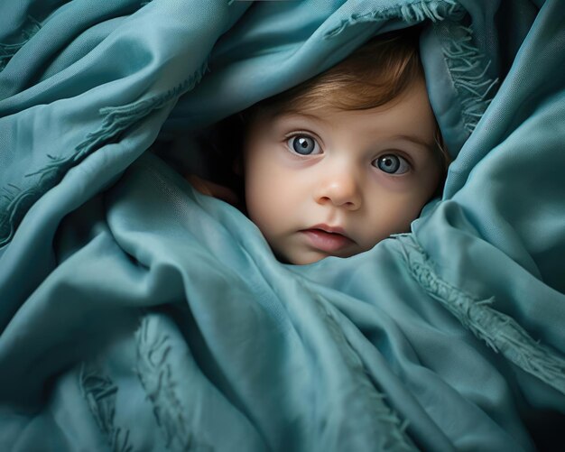 Foto de una niña con una manta.