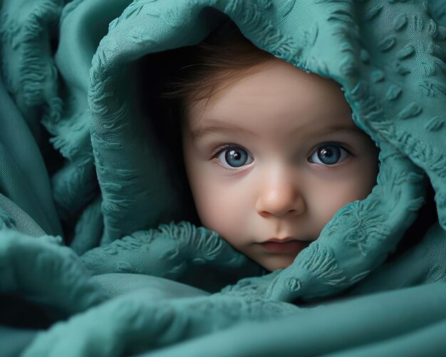 Foto de una niña con una manta.