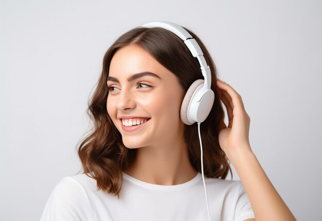 Foto de niña y niño niña y niño africanos escuchan música con auriculares con una sonrisa