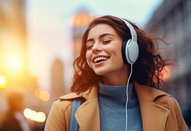 Foto de niña y niño niña y niño africanos escuchan música con auriculares con una sonrisa