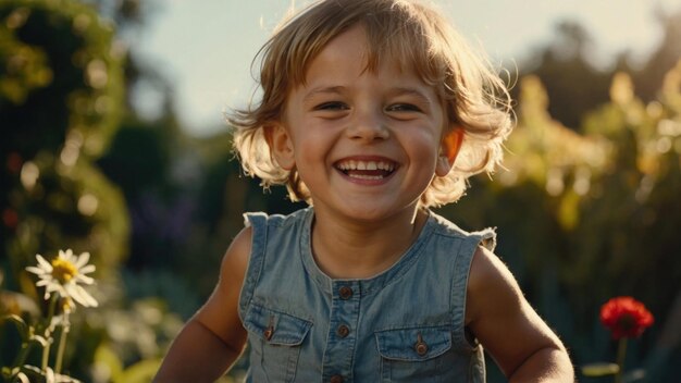 una foto de un niño feliz sonriendo radiantemente mientras juega