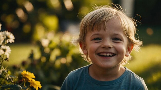 una foto de un niño feliz sonriendo radiantemente mientras juega