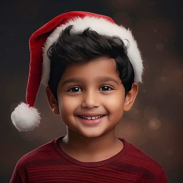 Foto foto de un niño indio con un sombrero de papá noel