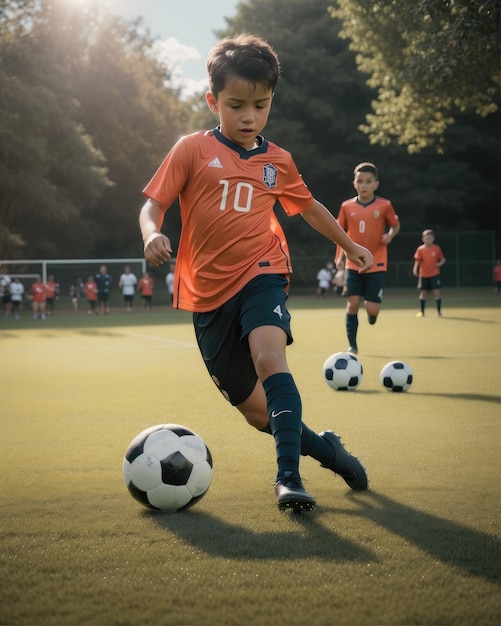 Foto de un niño jugando al fútbol en el parque