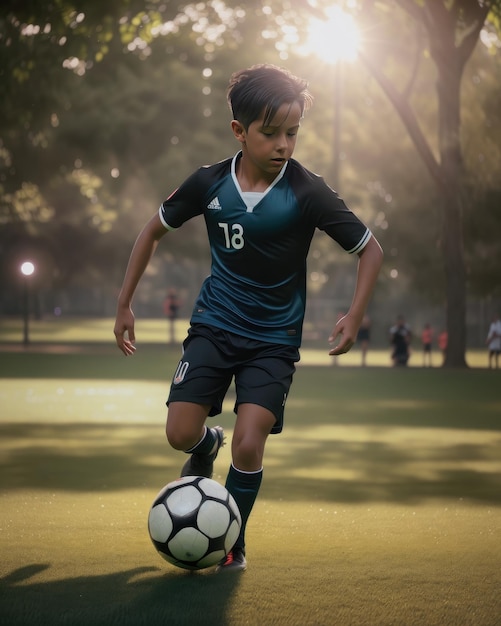 Foto de un niño jugando al fútbol