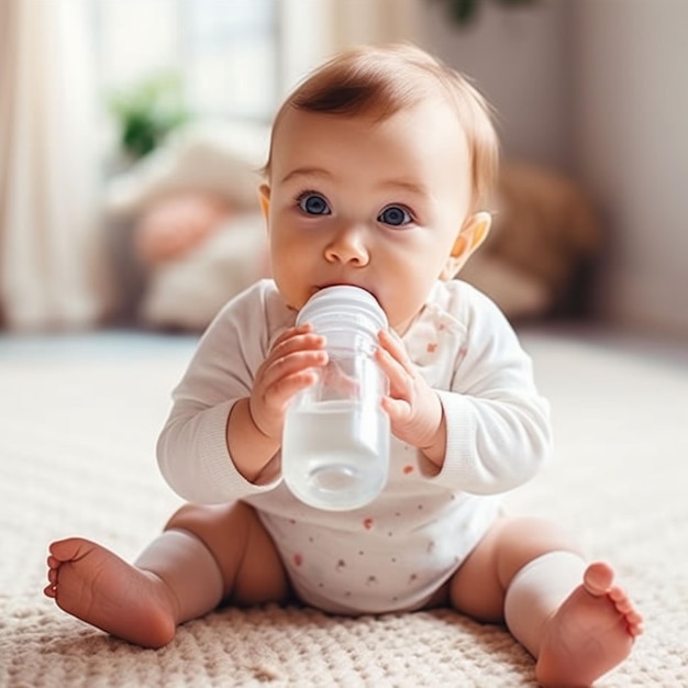 Foto niño lindo tomando leche