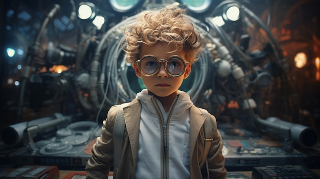 Foto foto de un niño de moda de 5 años en un mundo futurista 3