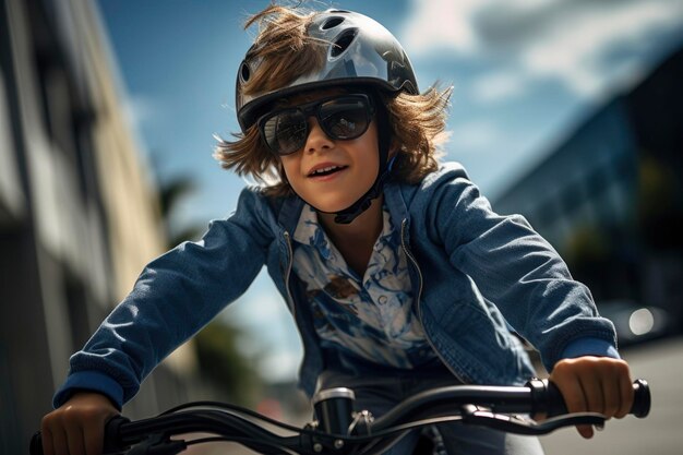 Foto de un niño montando una bicicleta