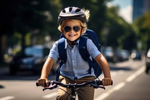 Foto de un niño montando una bicicleta
