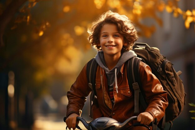 Foto de un niño montando una bicicleta