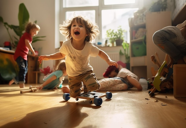 Foto foto de un niño pequeño jugando con el concepto de desarrollo temprano en bloque