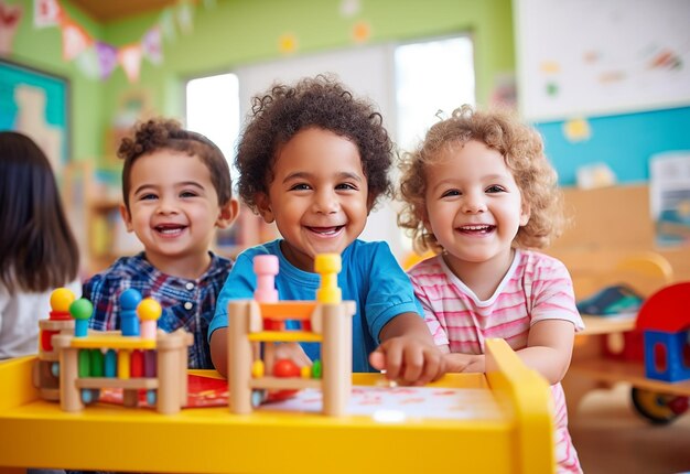 Foto de un niño pequeño jugando con el concepto de desarrollo temprano en bloque