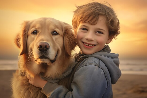 foto de niño y perro en la playa