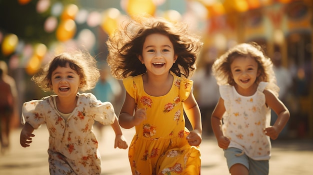 Foto de niños caminando juntos en la carpeta de un amigo enfoque selectivo generado por IA