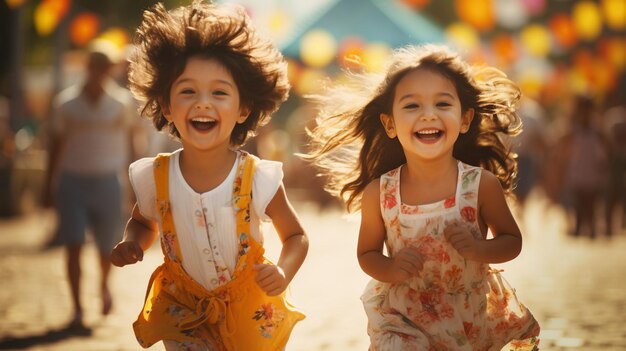 Foto de niños caminando juntos en la carpeta de un amigo enfoque selectivo generado por IA