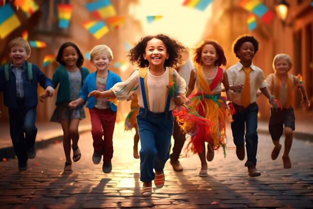 Foto de niños colombianos alegres participando en el festival