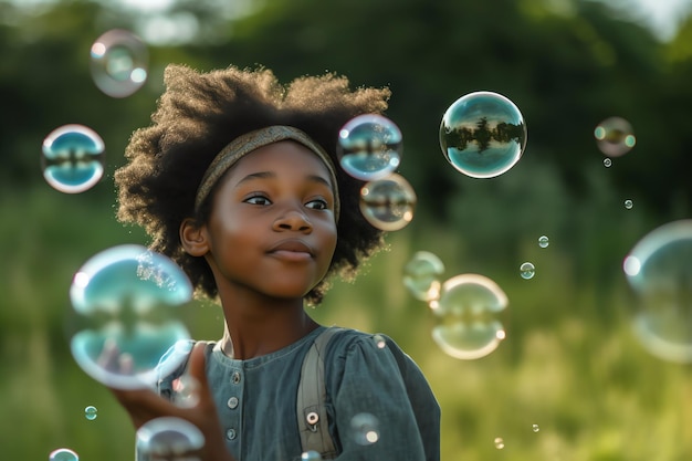 Foto de niños jugando pompas de jabón.