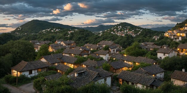 Foto de las nubes de la noche de la vieja aldea