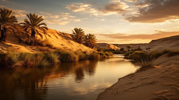 Foto una foto de un oasis escondido en el desierto con altas dunas de arena