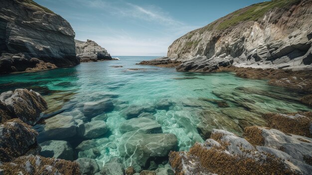 Una foto del océano y las rocas en la costa pacífica.