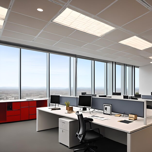 Foto de una oficina moderna desocupada con una impresionante vista del paisaje urbano