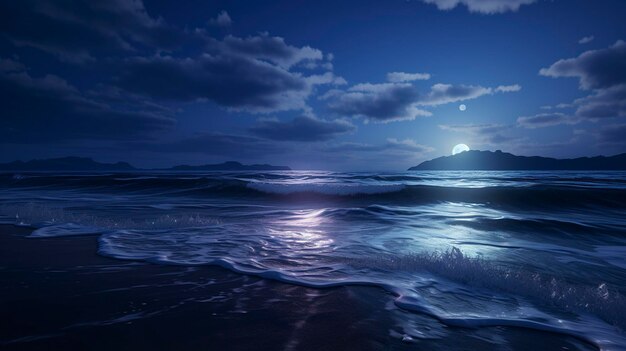 Foto una foto de olas iluminadas por la luz de la luna.