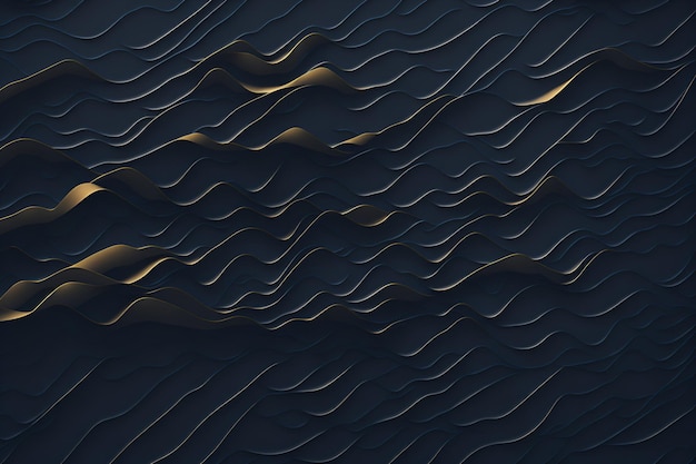 Foto de olas de oro abstractas sobre un fondo azul oscuro