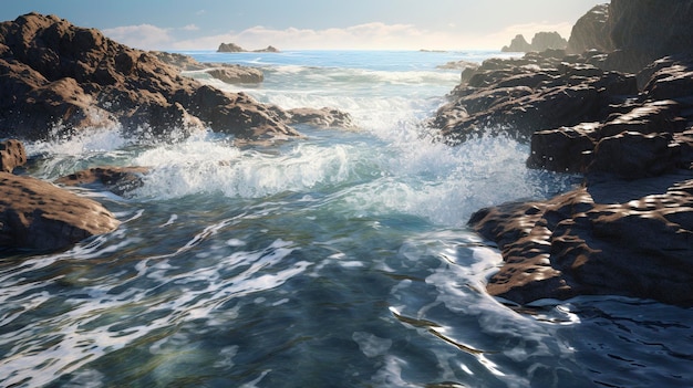 Una foto de olas en una piscina de marea natural.