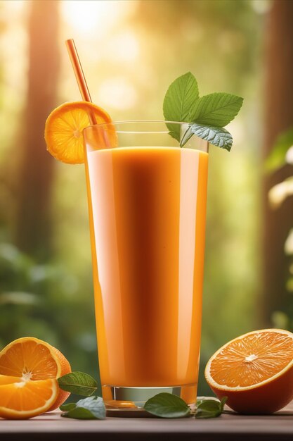 Foto-Orange-Smoothie-Zweig mit verschwommenem Hintergrund