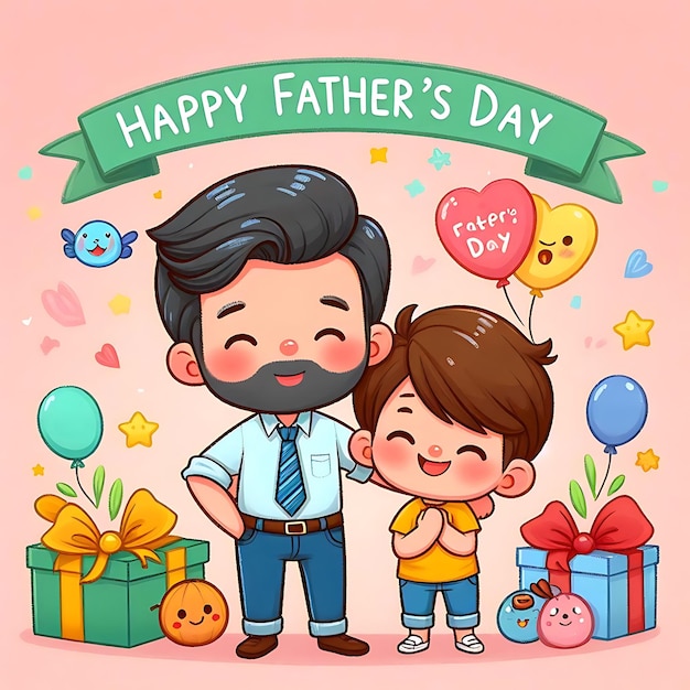 una foto de padre e hijo con una pancarta que dice feliz día del padre