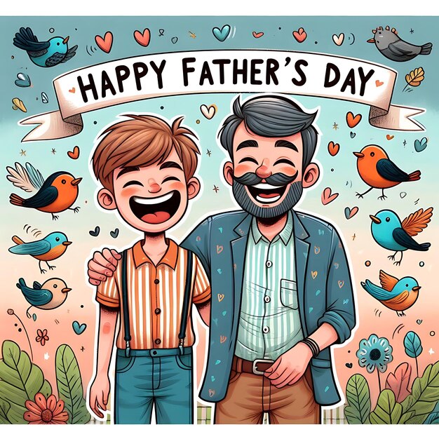 una foto de un padre y su hijo con una feliz tarjeta de día del padre
