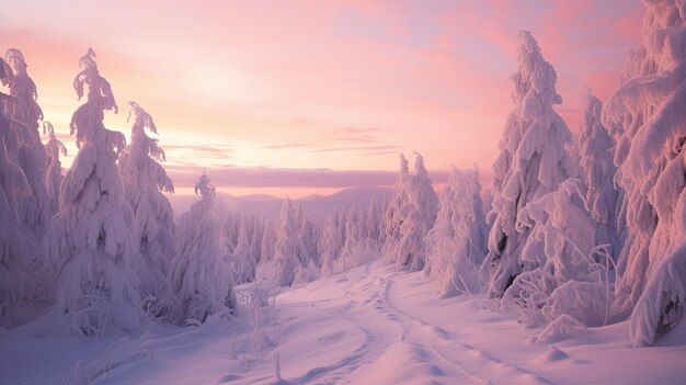 Una foto de un país de las maravillas de invierno cubiertos de nieve árboles