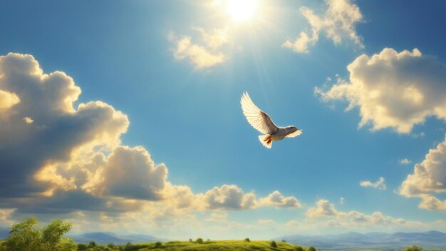 Una foto de paisaje de cielo soleado limpio con pájaros volando en el fondo de la naturaleza del cielo