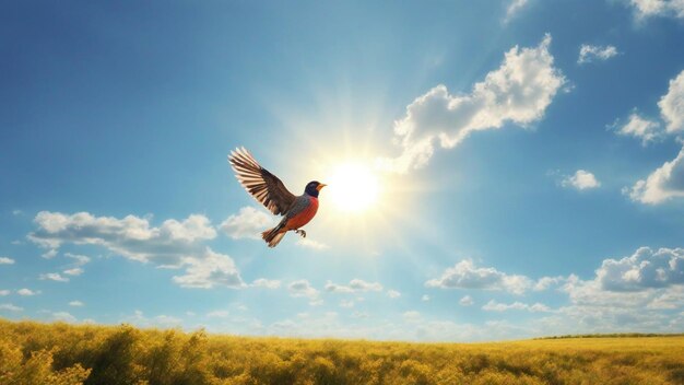 Una foto de paisaje de cielo soleado limpio con pájaros volando en el fondo de la naturaleza del cielo