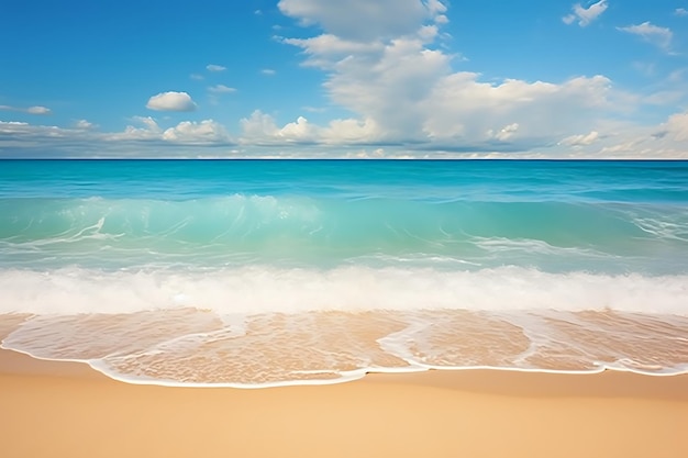 Foto de paisaje de playa de arenas doradas y aguas azules