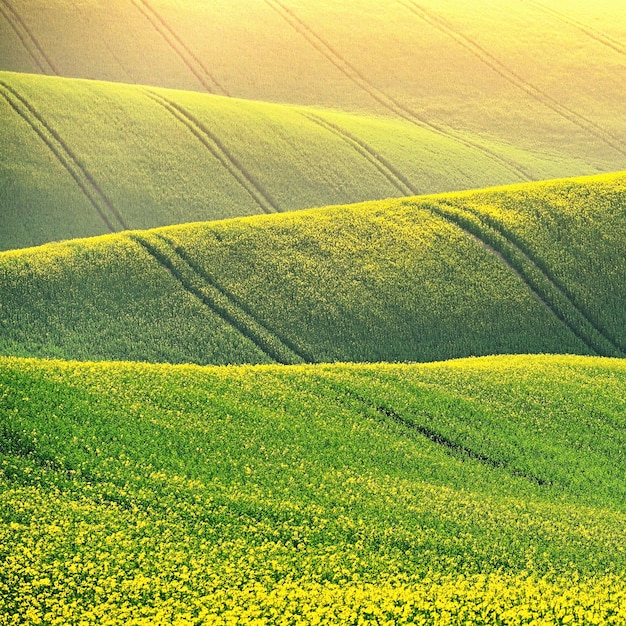 Foto de paisaje de puesta de sol de primavera de la Toscana de Moravia en la República Checa