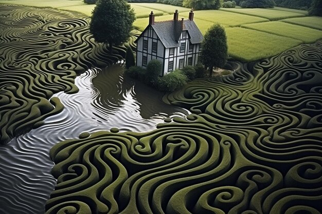 Foto de un paisaje surrealista donde la gravedad parece desplazarse y deformarse al azar