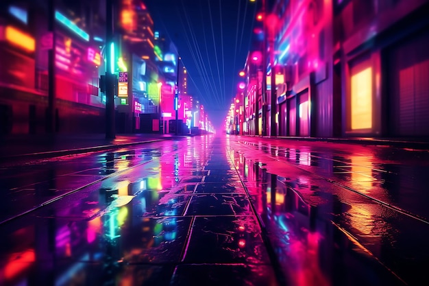 Foto foto del paisaje urbano iluminado con reflejos en una lluvia