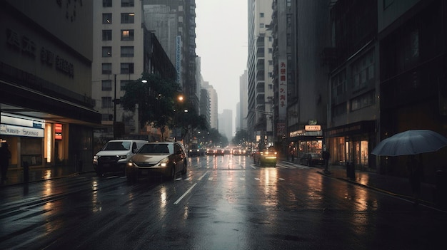 Una foto del paisaje urbano bajo la lluvia