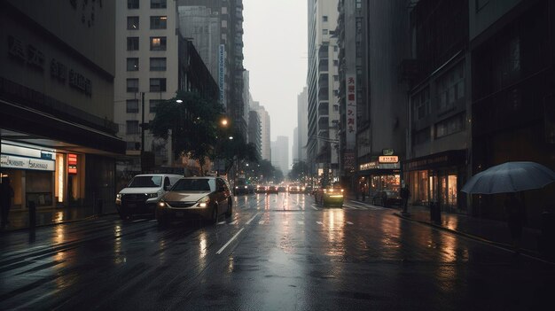 Una foto del paisaje urbano bajo la lluvia