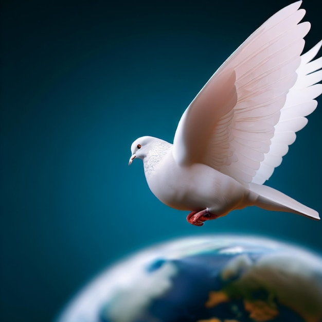 Foto una paloma blanca con un ícono de la tierra para el fondo del día mundial de la paz