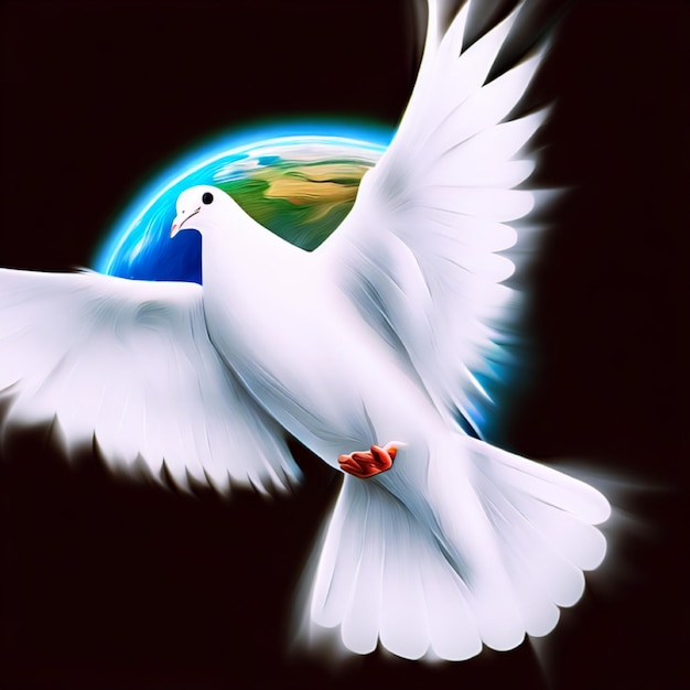 Foto una paloma blanca con un ícono de la tierra para el fondo del día mundial de la paz