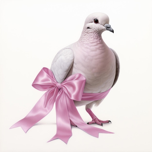 Foto de una paloma blanca con lazo rosa para la lucha contra el cáncer de mama