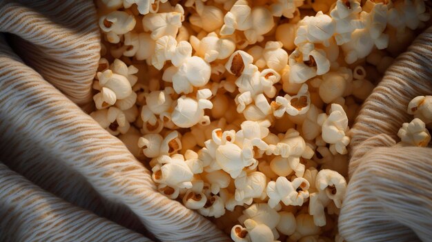 Una foto de palomitas de maíz esparcidas en una acogedora noche de cine