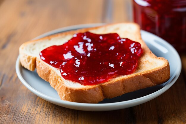 Foto pan de trigo entero casero con mermelada de fresa y fresa generada por Ai