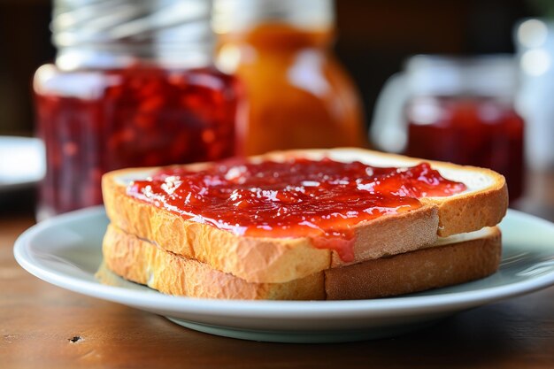 Foto foto pan de trigo entero casero con mermelada de fresa y fresa generada por ai