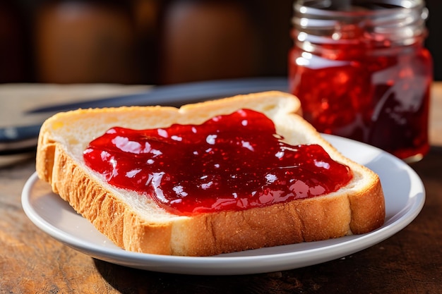 Foto pan de trigo entero casero con mermelada de fresa y fresa generada por Ai